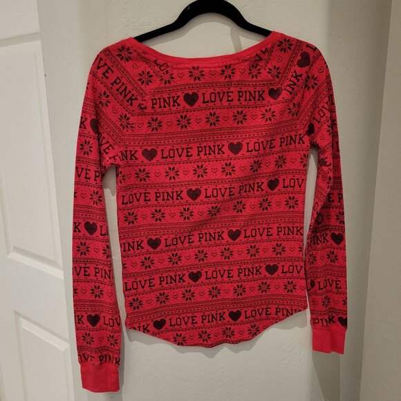 PINK Waffle Knit Long Sleeve Thermal Top - Red - Size: S - Picture 2 of 4
